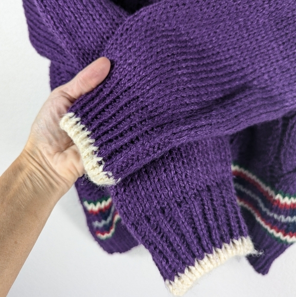 Vintage Fair Isle Purple Cable Knit Sweater 80s Nordic Cottagecore Cozy - Picture 11 of 12